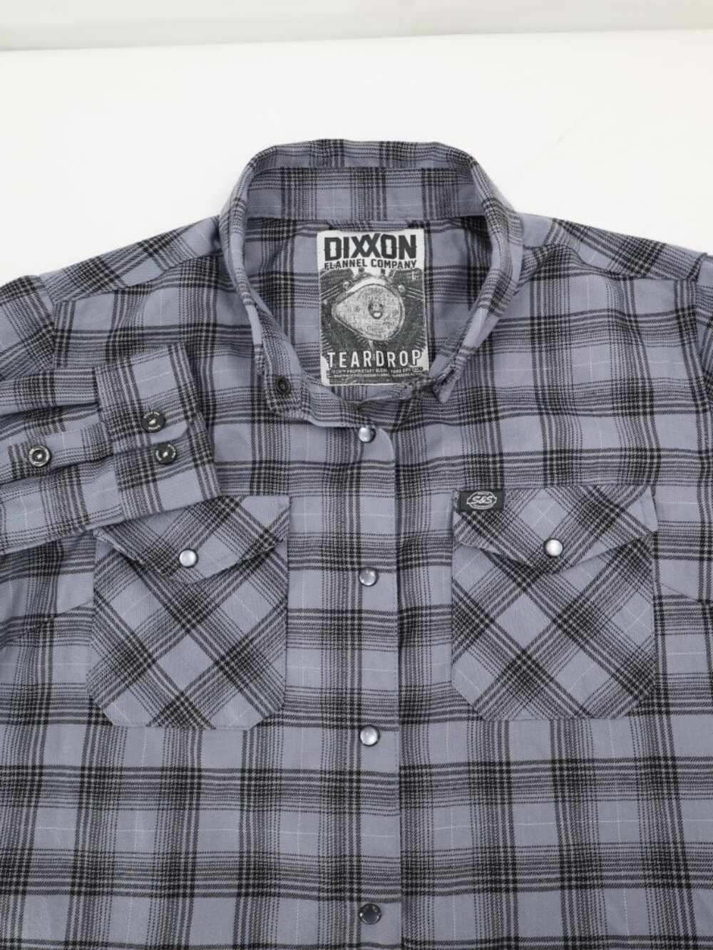 Dixxon Flannel Shirt Women Large Teardrop garage Long Sleeve Pearl Snap Plaid